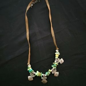 Faux suede and silvertone necklace